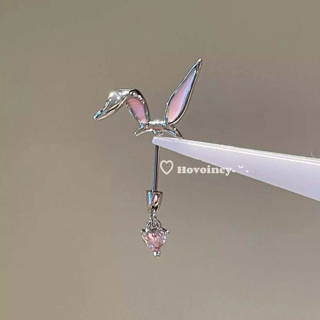 甜酷风独特小众折耳兔爱心恶魔钉几何粉色吊坠耳轮钉可爱设计耳饰