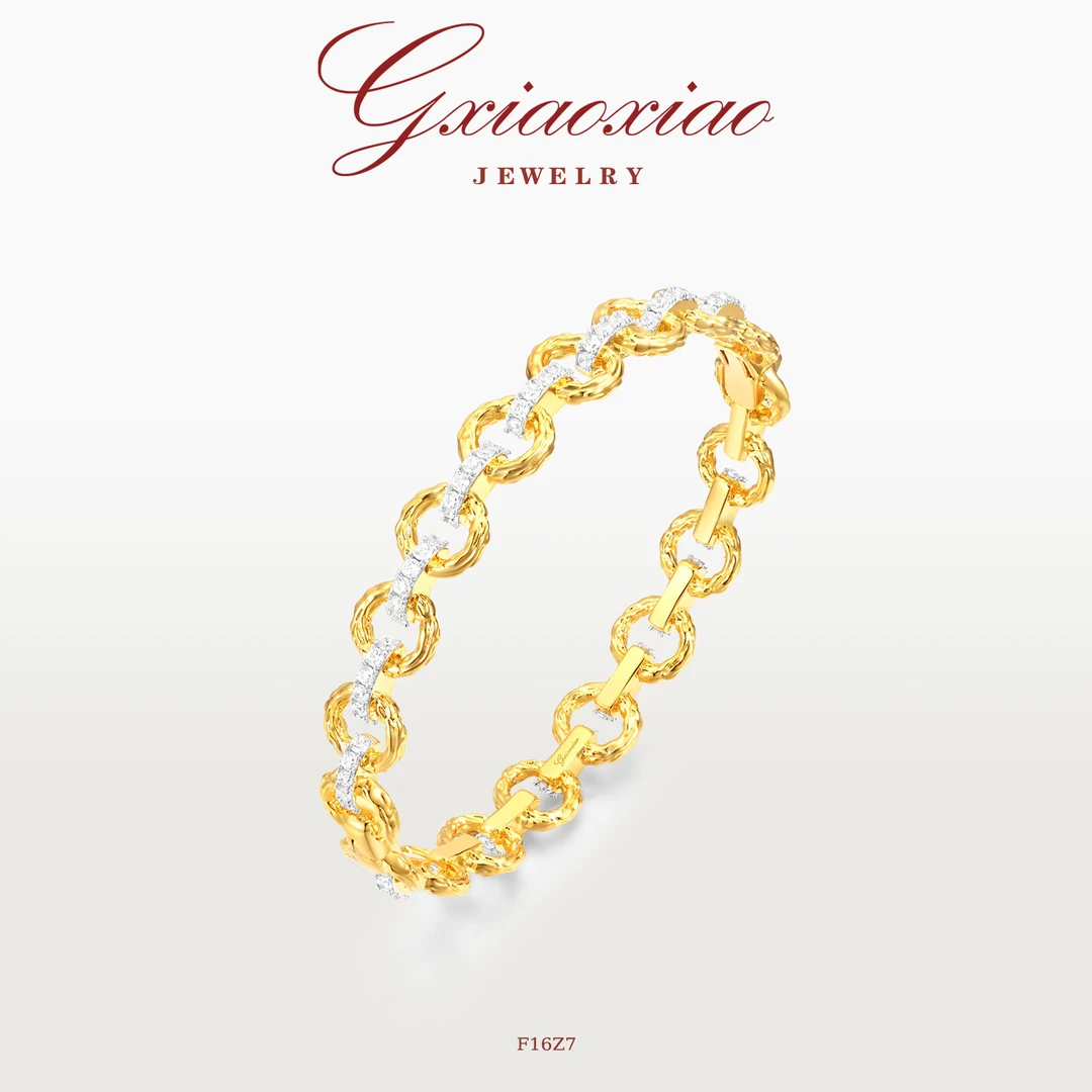 G XIAOXIAO 合成锆石手镯 气质复古简约百搭环环相扣手镯 F16Z7