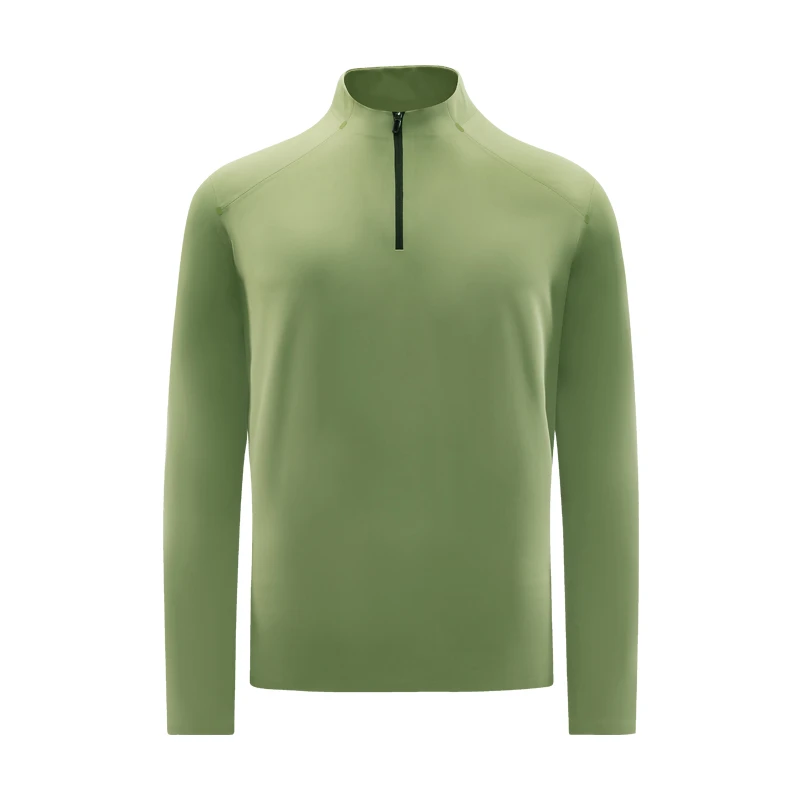 全无缝质感针织长袖POLO衫磨毛亲肤半开拉链小立领运动通勤两穿