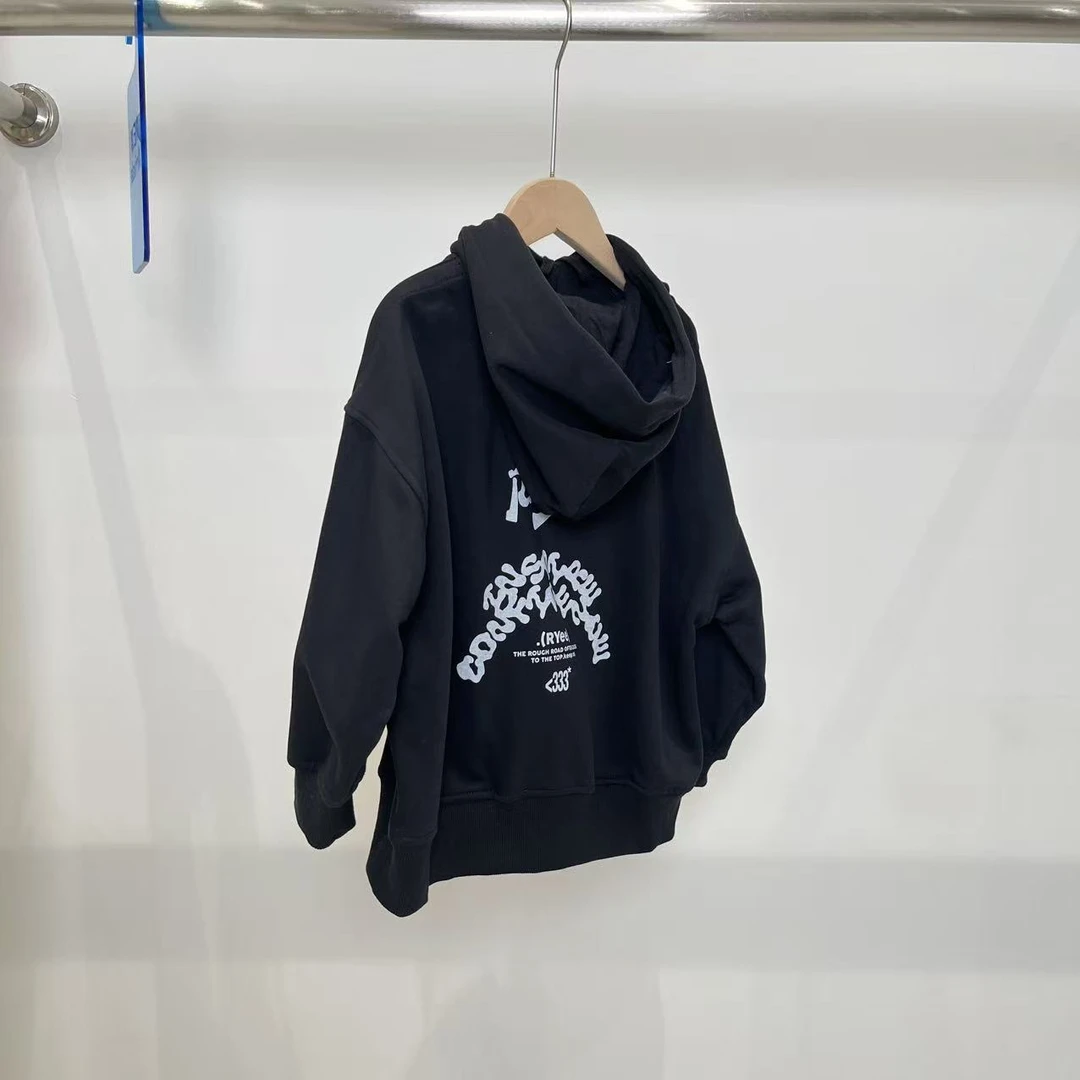 秋冬小童男童黑色连帽卫衣 3213铭系