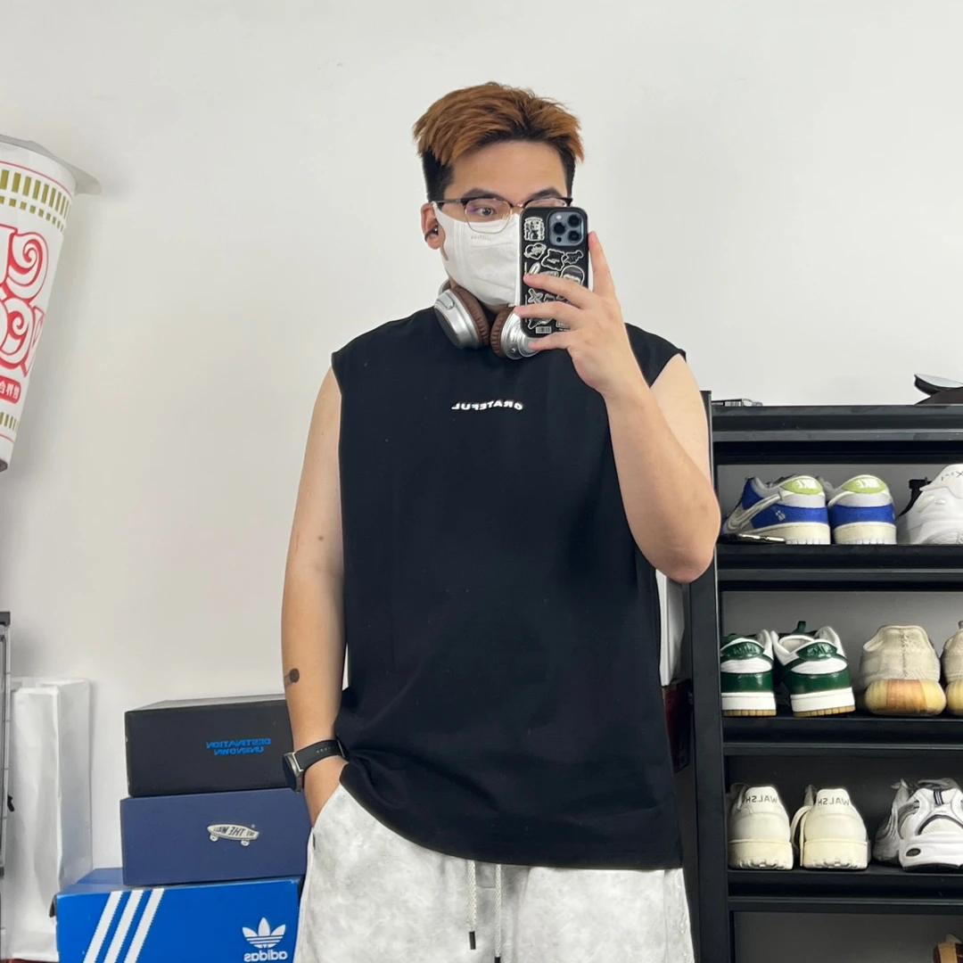 斌斌梨索罗娜凉感无袖背心男户外运动坎肩240g夏季美式休闲风上衣