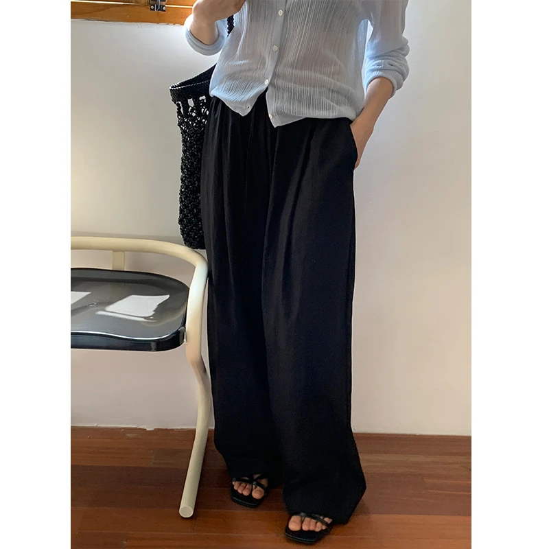 2025S/S垂感拖地裤阔腿裤休闲裤韩版夏季百搭高腰休闲裤52006