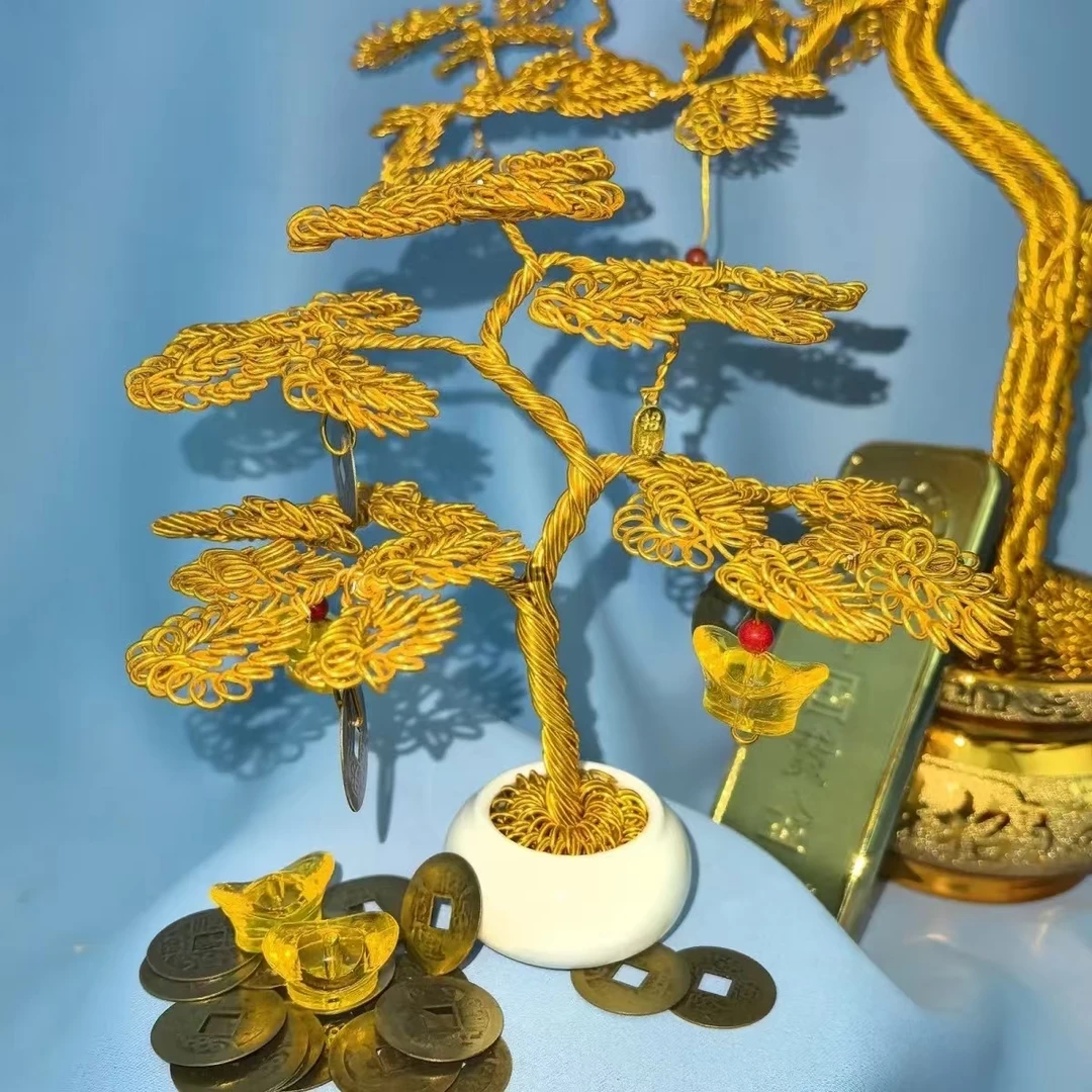 纯手工编织10~15厘米小发财树摇钱树电视柜创意家用装饰品