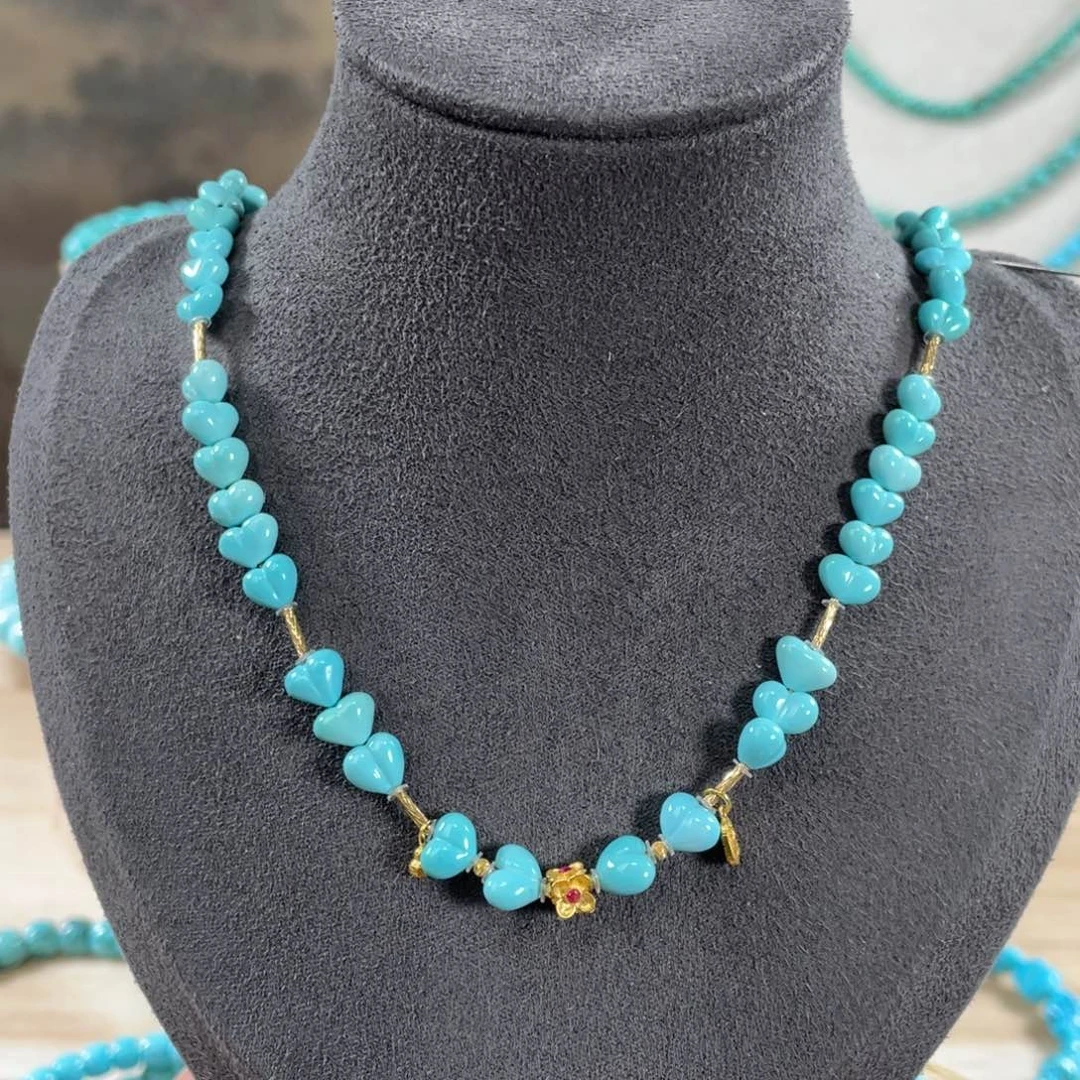 绿松石18K金镶嵌套链18K金设计款爱心项链