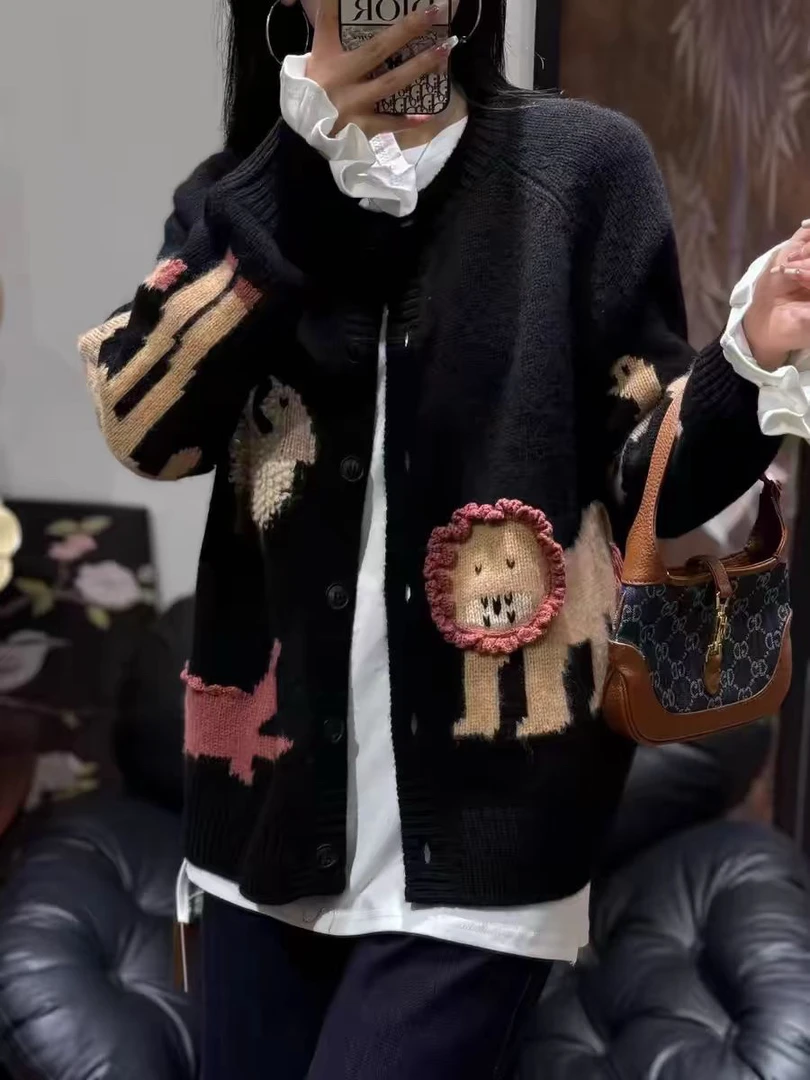 动物园重工手工羊绒衫开衫ct 552