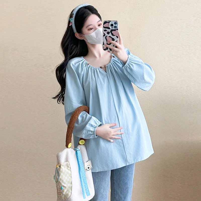 【伊伊】孕妇装2025春新款孕妇韩版长袖温柔气质宽松娃娃衫上衣