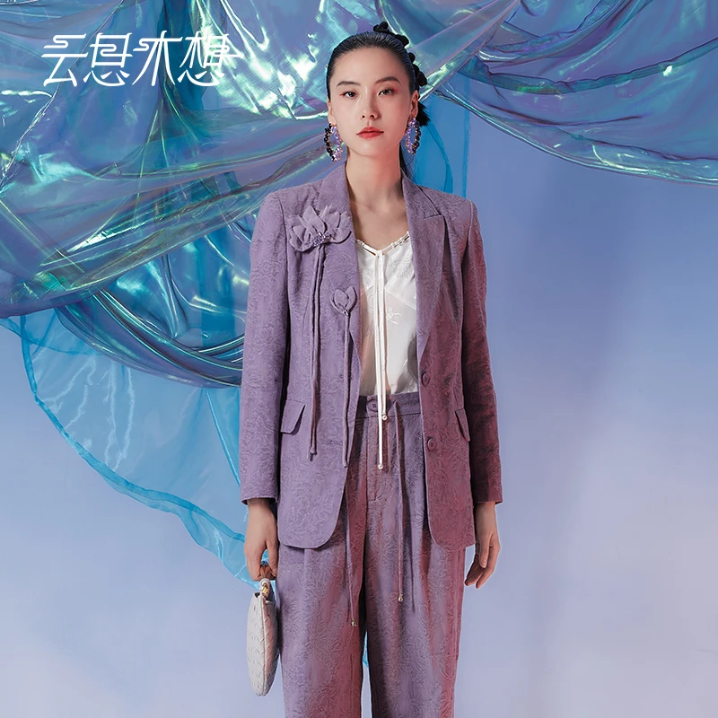 Ysimo-X云思木想摩登国风女装2024秋季新款立体装饰炒色西装12101