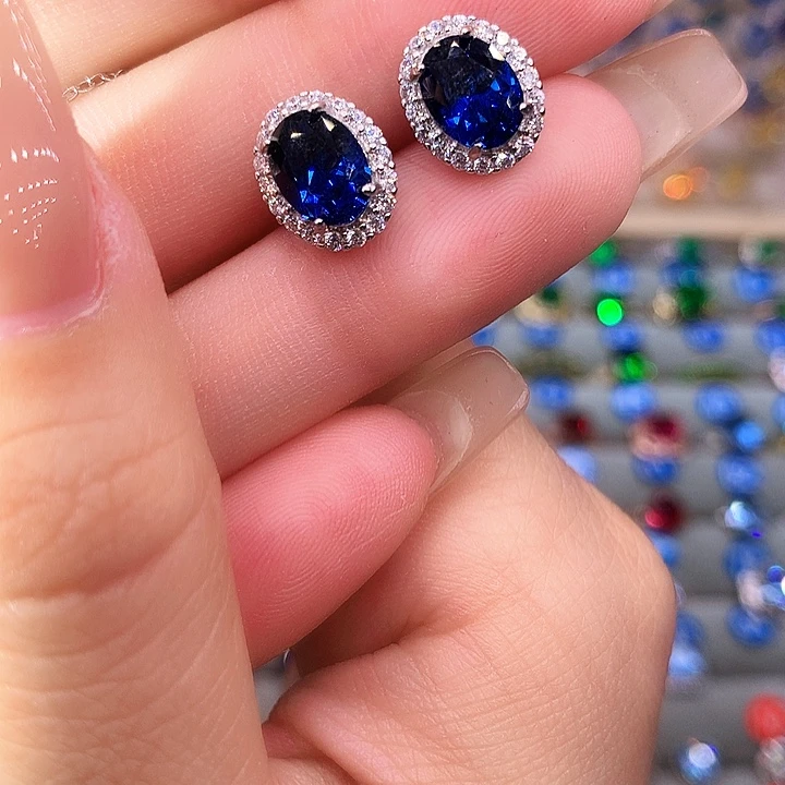 蓝宝石耳饰银S925镶嵌