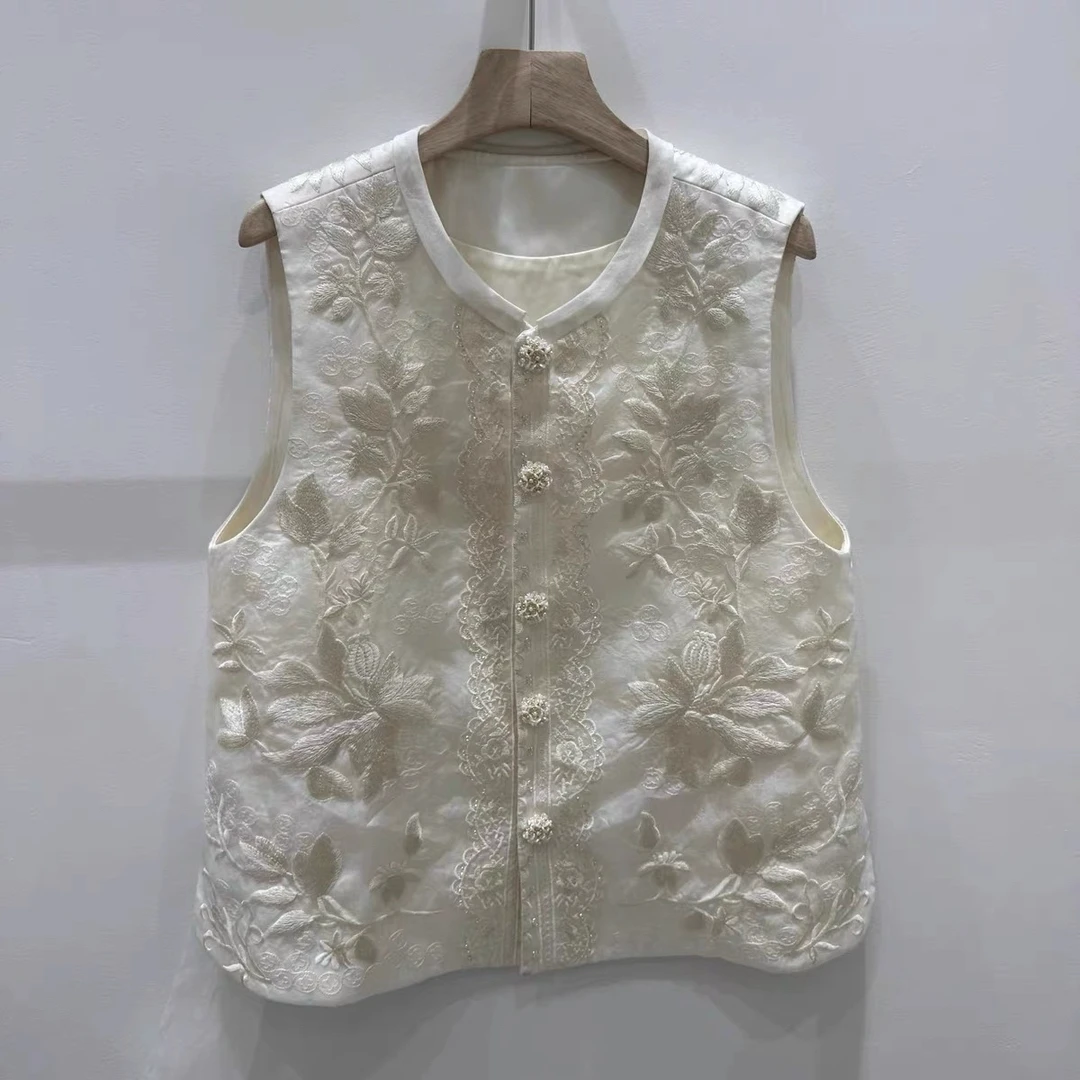 法式刺绣工字型蕾丝拼接马夹2025春季女装马甲气质薄款小个子上衣