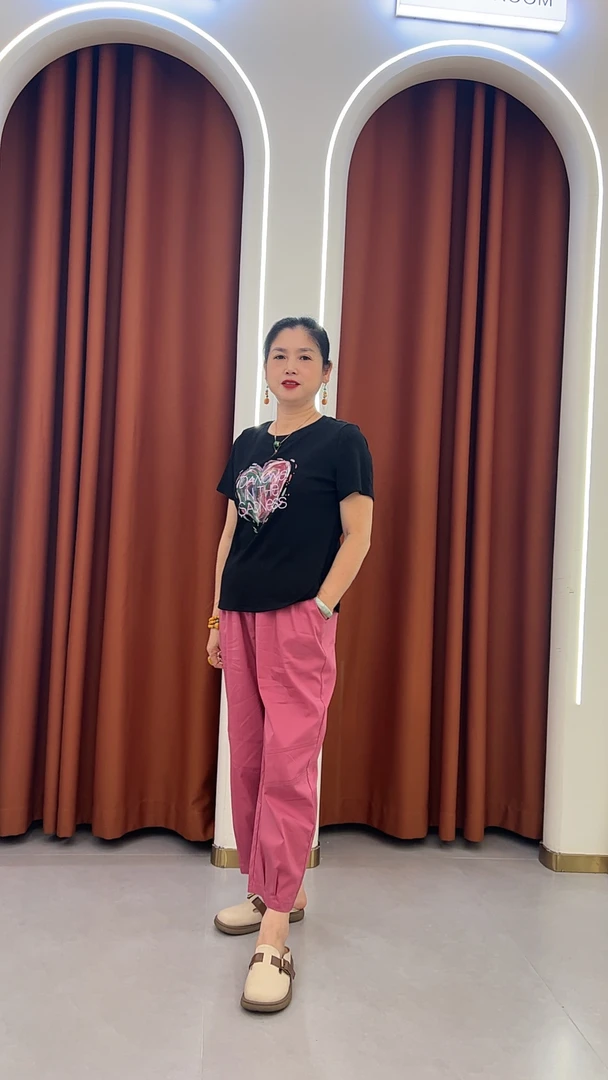 时尚减龄爱心印花短袖T恤搭配爆款哈伦裤套装夏季新款裤子