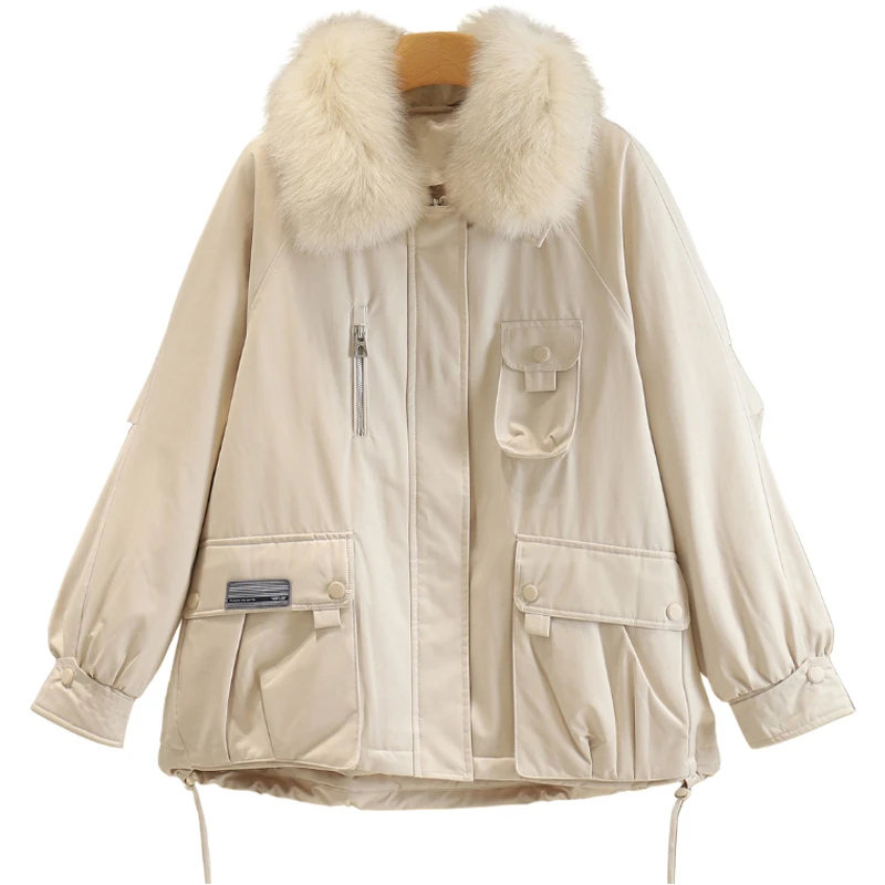 【伍莎-自营】毛领纯色宽松休闲羽绒服#SXM38Y007