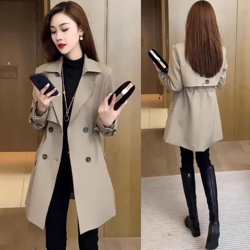 休闲风衣女中长款2025春秋新款洋气收腰小个子百搭宽松显瘦外套潮