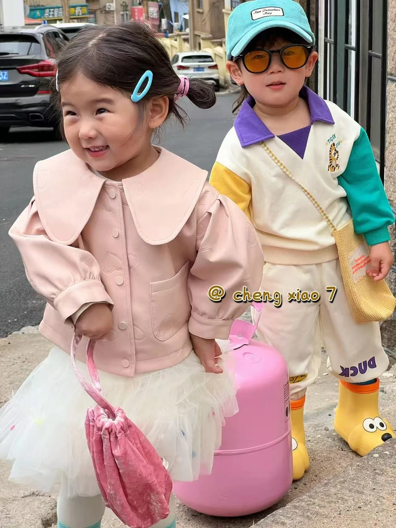 春秋季女宝宝皮衣外套女短款夹克女童皮上衣