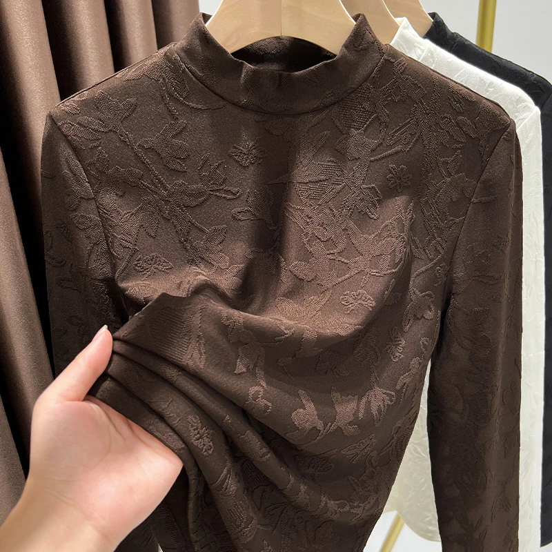 洋气紫藤花针织打底衫女秋冬内搭可外穿高级感气质小立领磨毛上衣