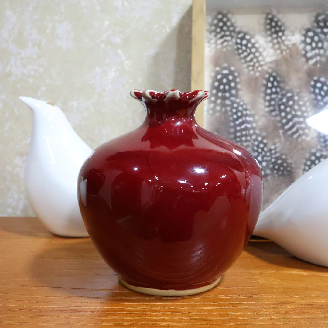 中国红钧瓷小石榴陶瓷花瓶新中式玄关客厅电视柜装饰品摆件