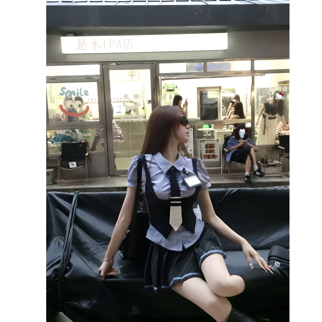 川野学姐 夏季学院风甜美可爱洋气出游约会小众设计减龄上衣半裙