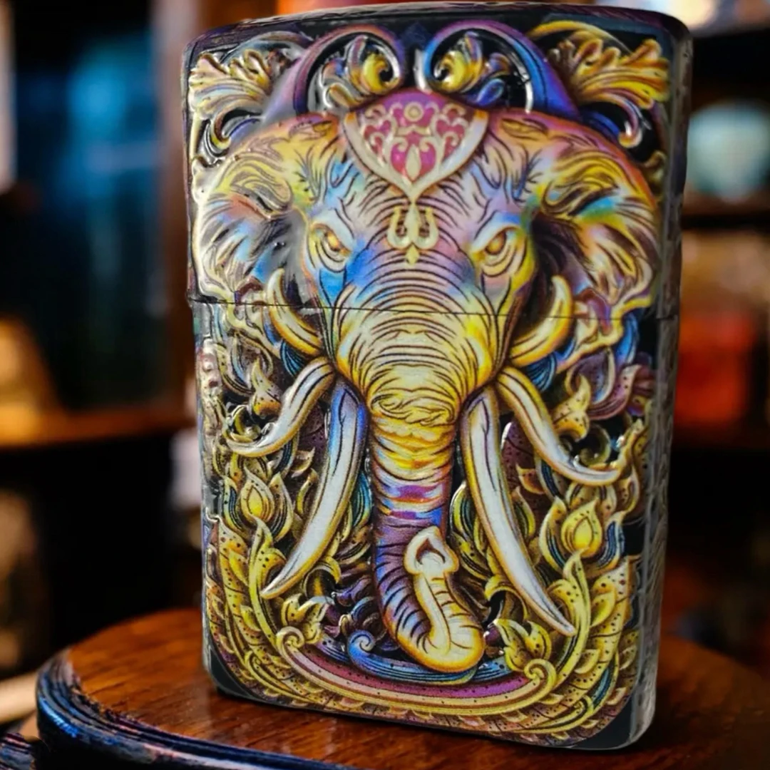 二代盔甲繁花锦象五面浮雕珐琅绘彩封釉工艺煤油打火机