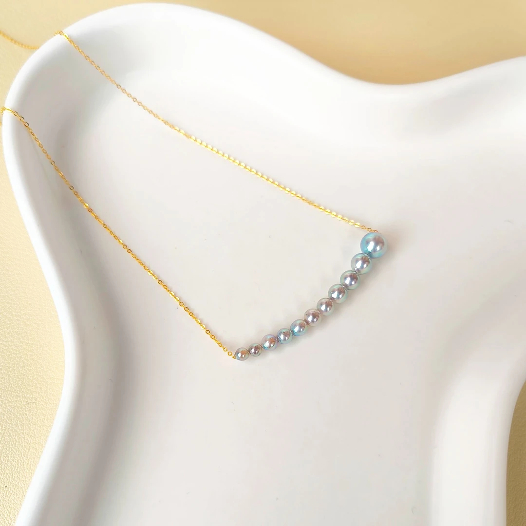 天然海水珍珠真多麻项链3-6.5mm18K金微笑链锁骨链时尚百搭礼物