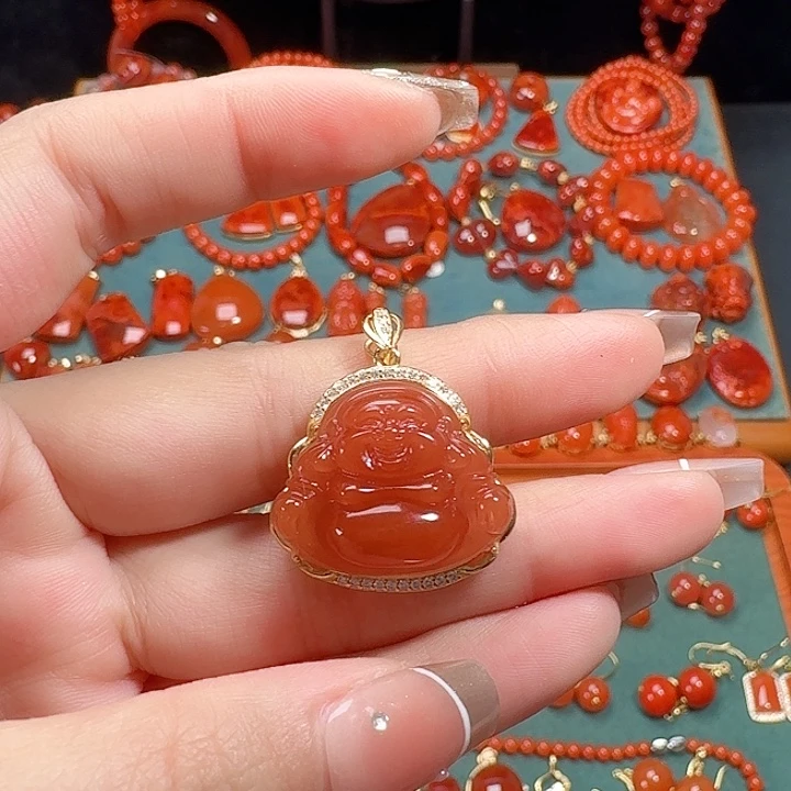 南红玛瑙银S925镶嵌吊坠