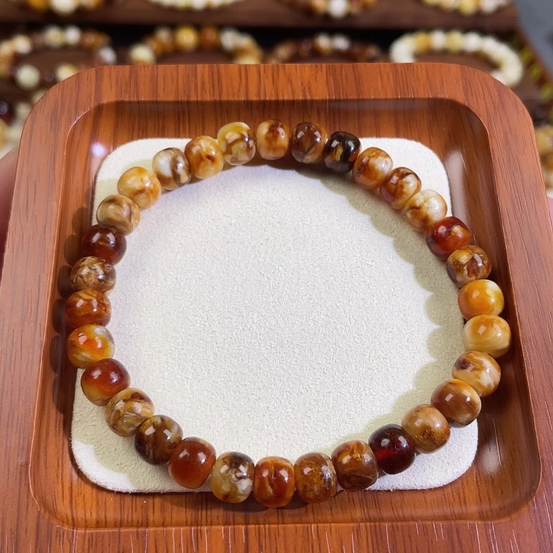 琥珀未镶嵌手链天然沁色蜜蜡老型手串8m