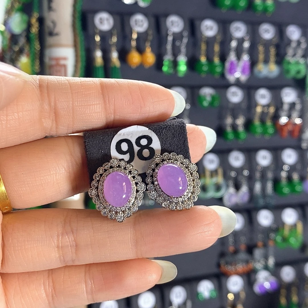 翡翠银S925镶嵌耳饰98