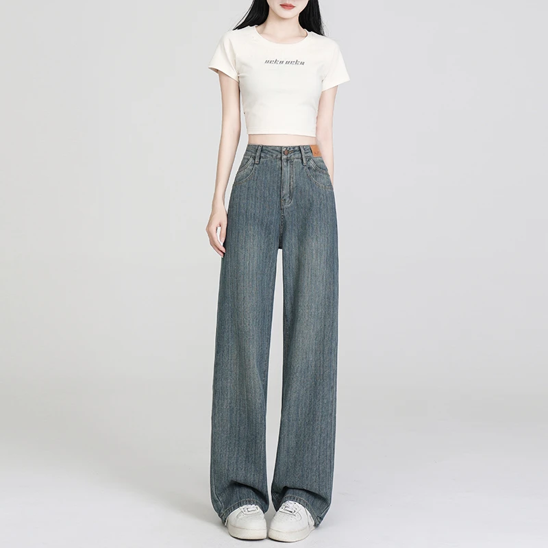 怀旧蓝牛仔裤女2025年春夏季新款宽松休闲阔腿裤垂感无弹直筒长裤