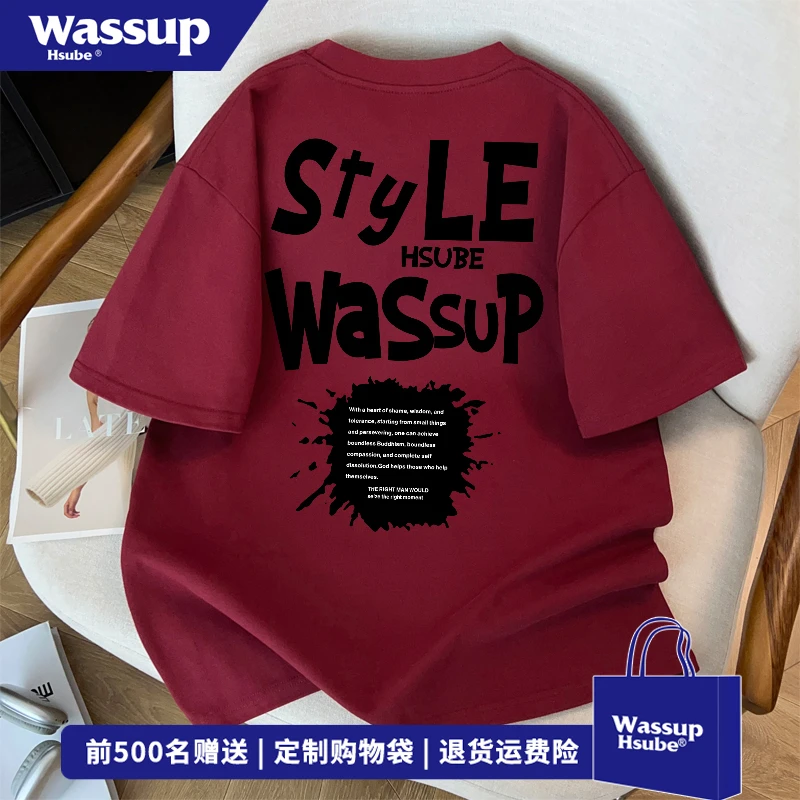 WASSUP HSUBE欧美高街hiphop休闲纯棉T恤男夏季字母印花短袖上衣