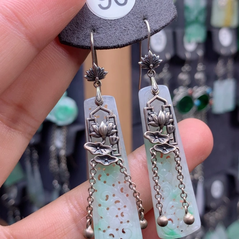 【闪购商品】翡翠银S925镶嵌耳饰田*憨满意