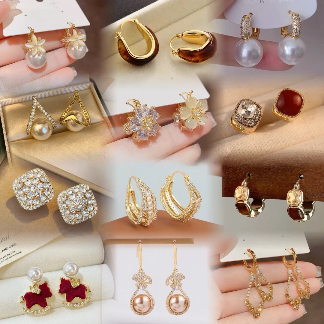 铜合金耳饰 【N盘】秋冬新款高级感耳环流行法式瑞丽风耳饰