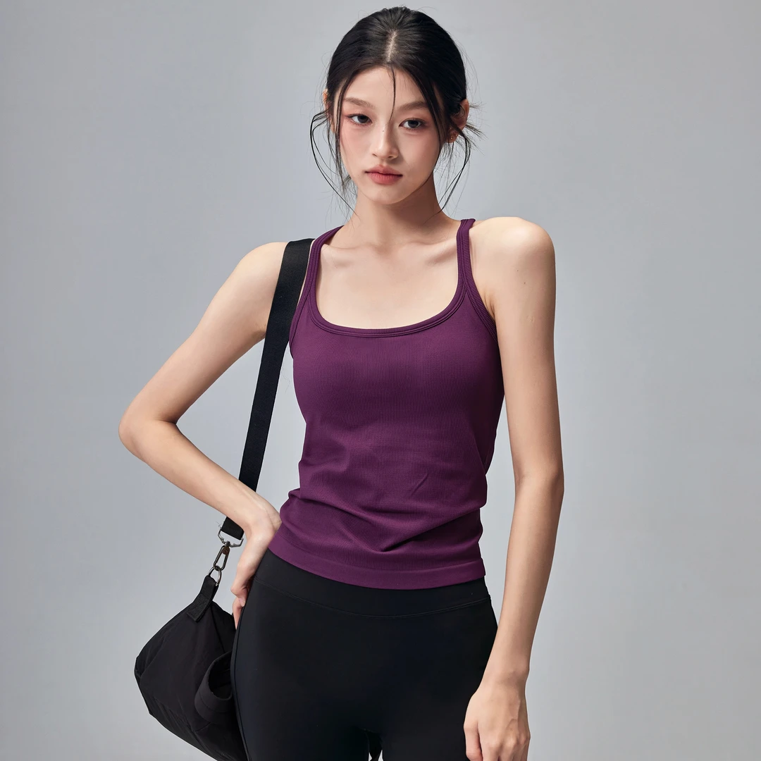 健身女孩瑜伽背心工字防震一体式运动内衣外穿弹力吊带普拉提上衣