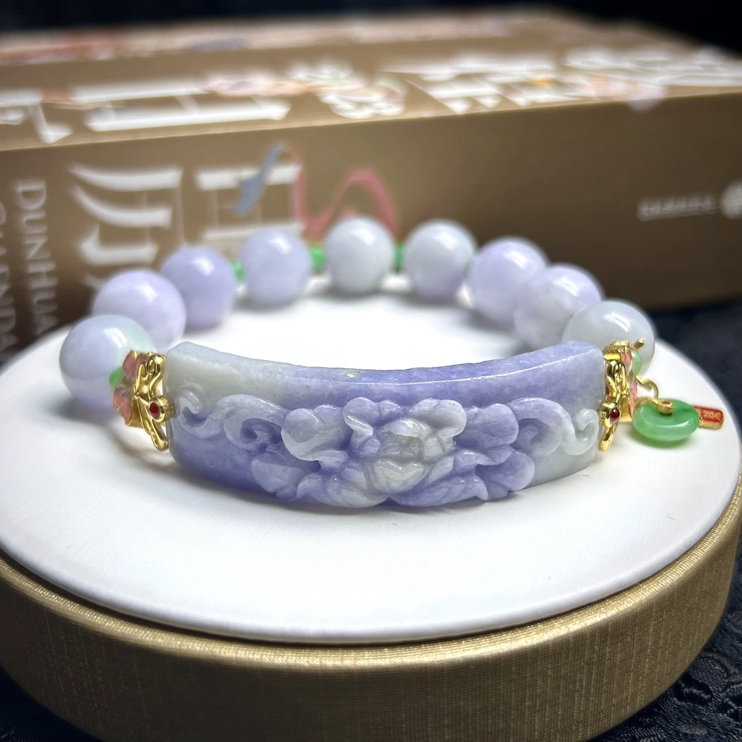 天然缅甸翡翠手牌手串紫翡雕刻