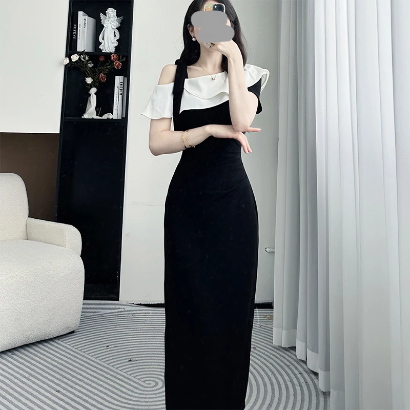 2026夏季新款时尚气质修身显瘦连衣裙女设计感小众收腰显瘦长裙子
