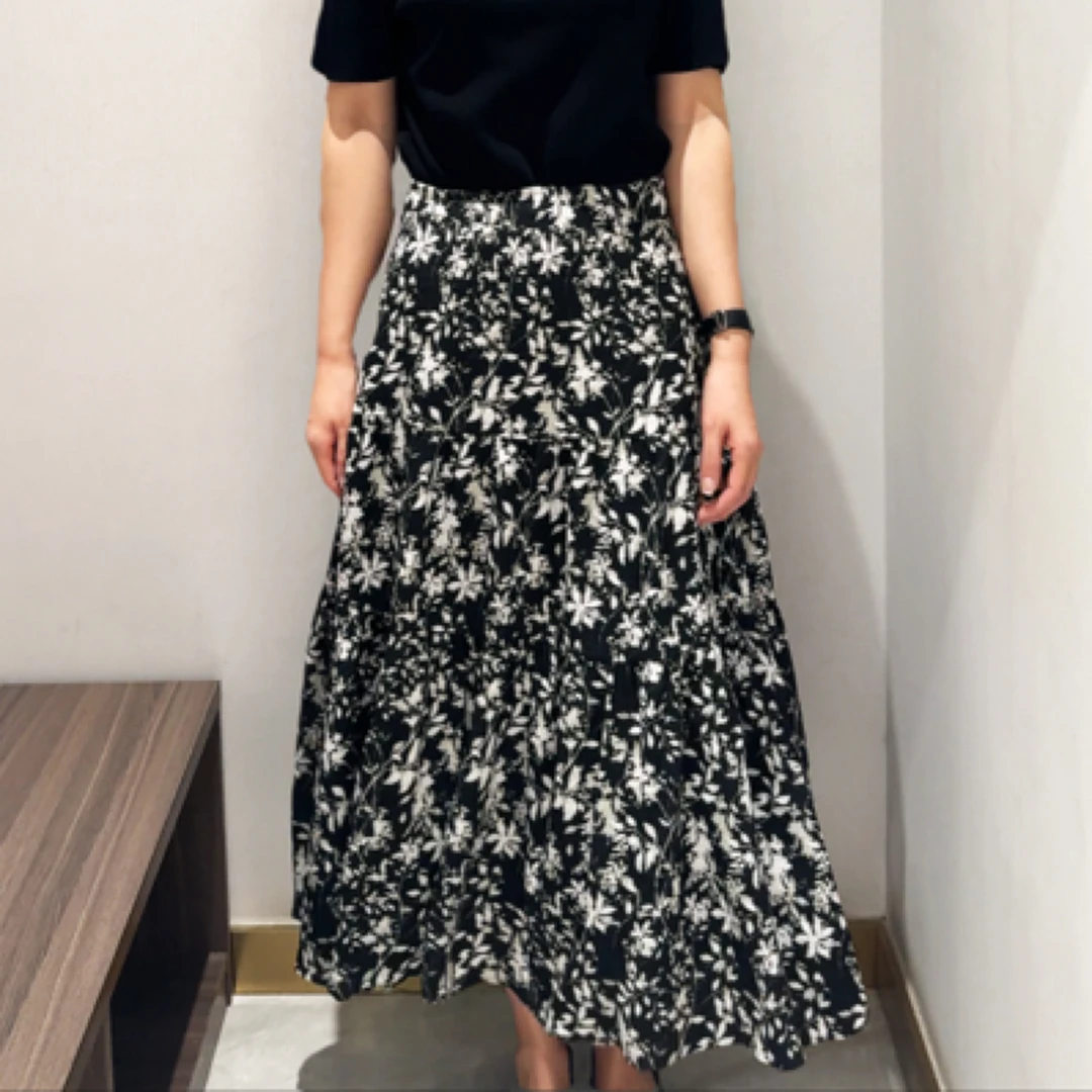 飘逸印花经典黑白长裙碎花
