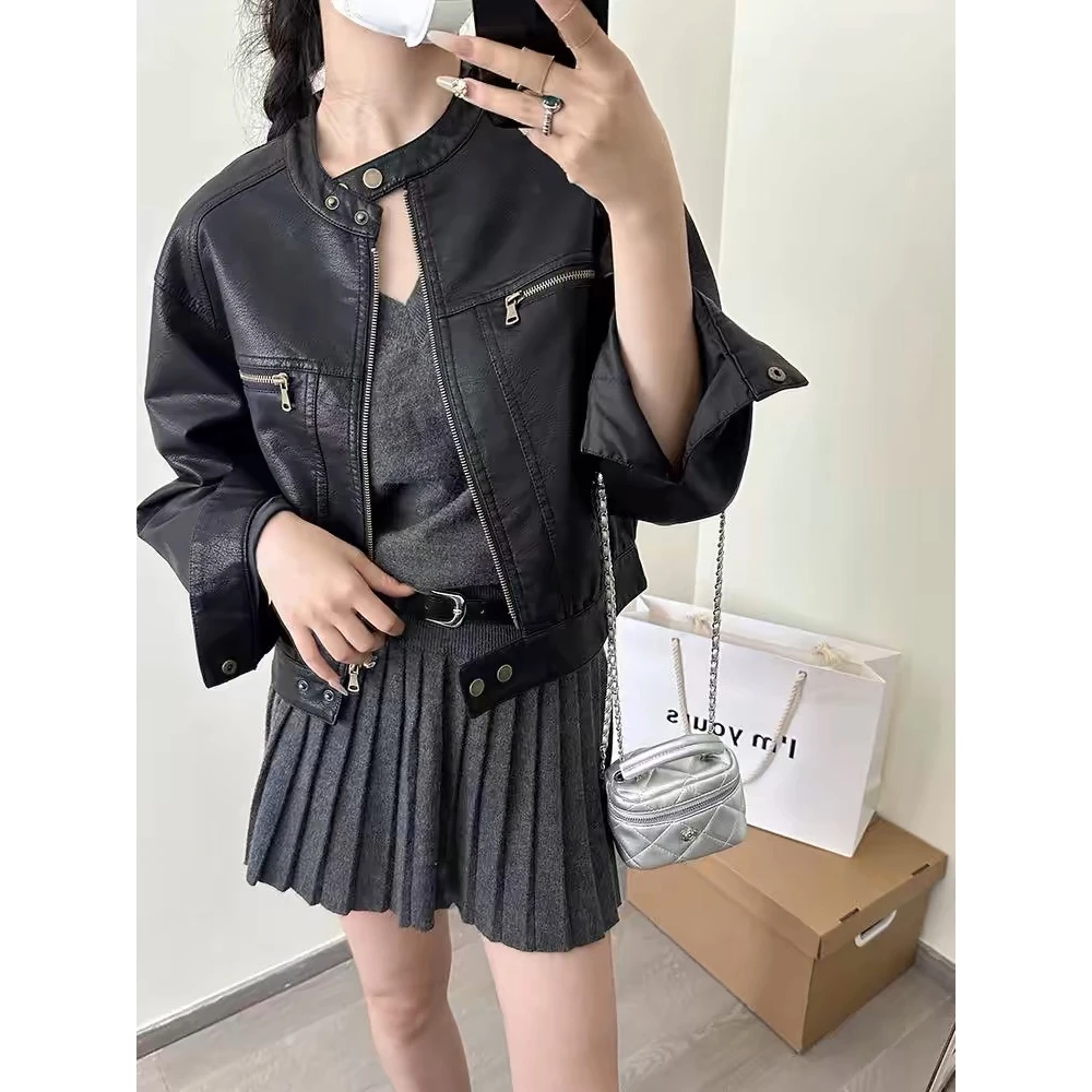 新款海宁黑色皮衣爆款短款2025春秋外套女宽女款秋冬网红短款皮衣