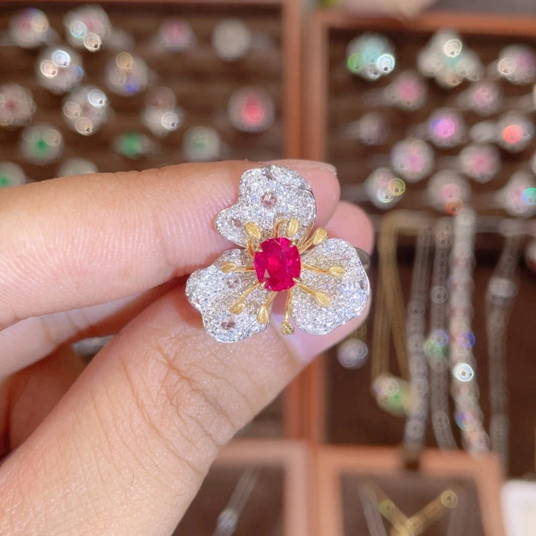 红宝石戒指18K金镶嵌1.06ct 无烧鸽血