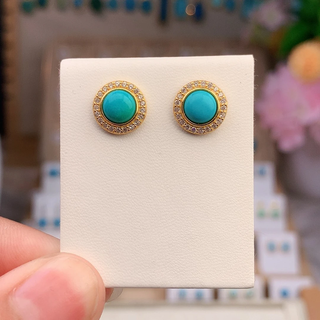 银S925镶嵌绿松石耳饰