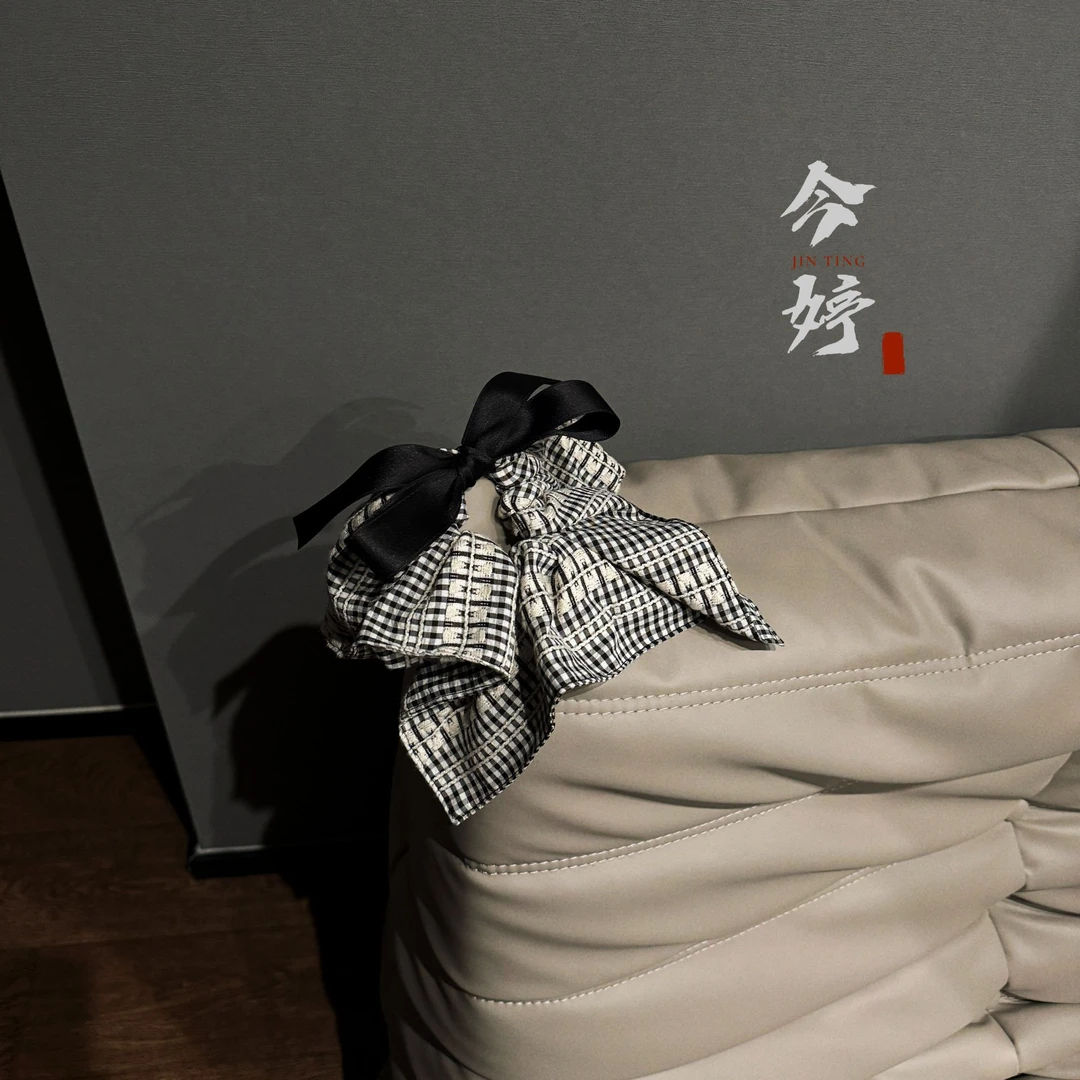 【格子方巾发圈】韩版气质百搭黑白高级感方巾蝴蝶结发圈-HT25A0110