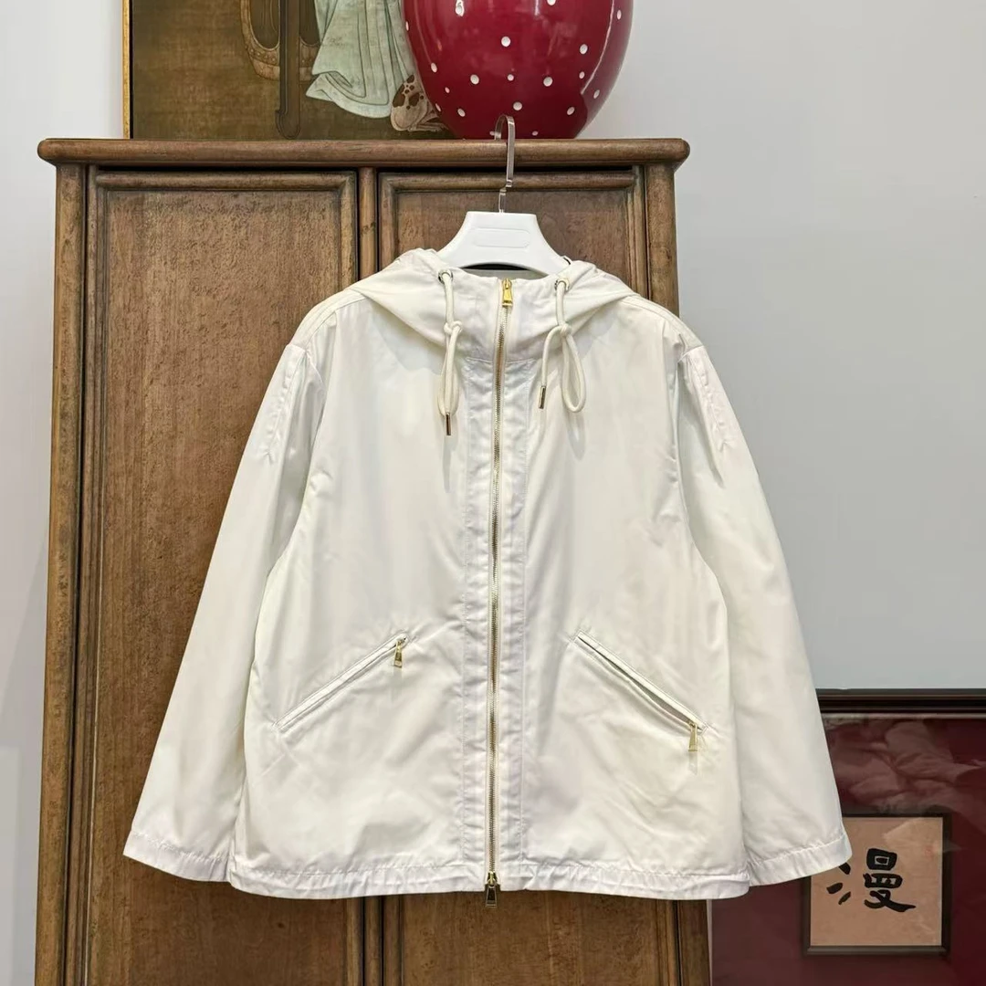 MYL2025年春季新锦纶连帽冲锋衣百搭纯色斜插口袋冲锋衣