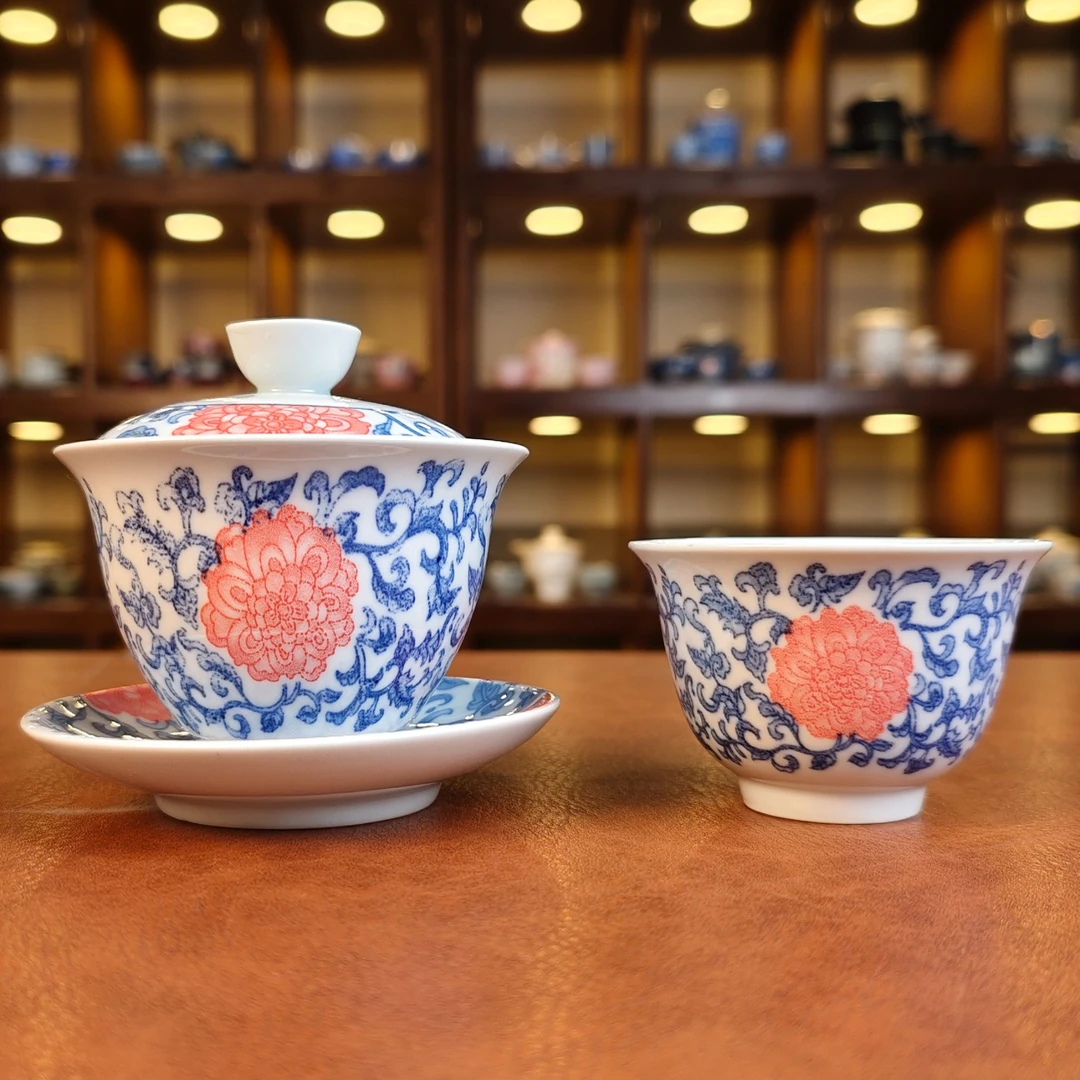 复古青花缠枝莲盖碗加杯mc092