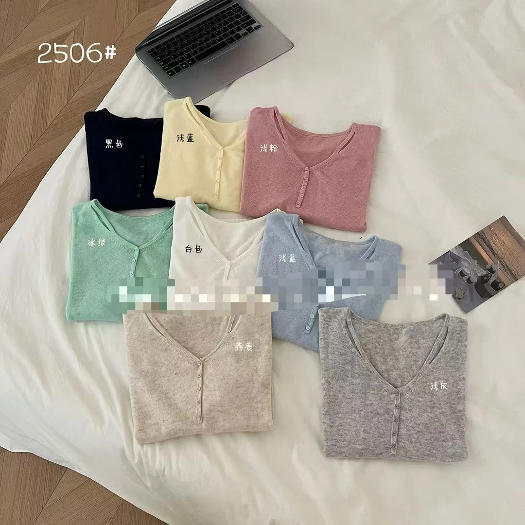 通勤纯色薄款短袖女常规毛针织衫气质打底莫奈花园风上衣