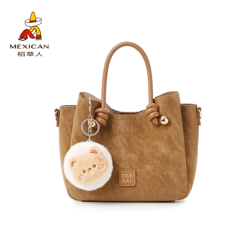 稻草人秋冬新款斜挎包水桶包单根耐磨拉链轻奢通勤女士肩包轻奢风