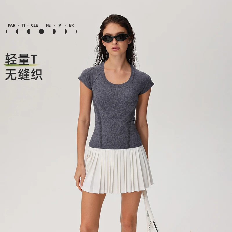 【无缝T恤系列】欧若风大U领麻灰修身一体织运动短袖粒子狂热TP152