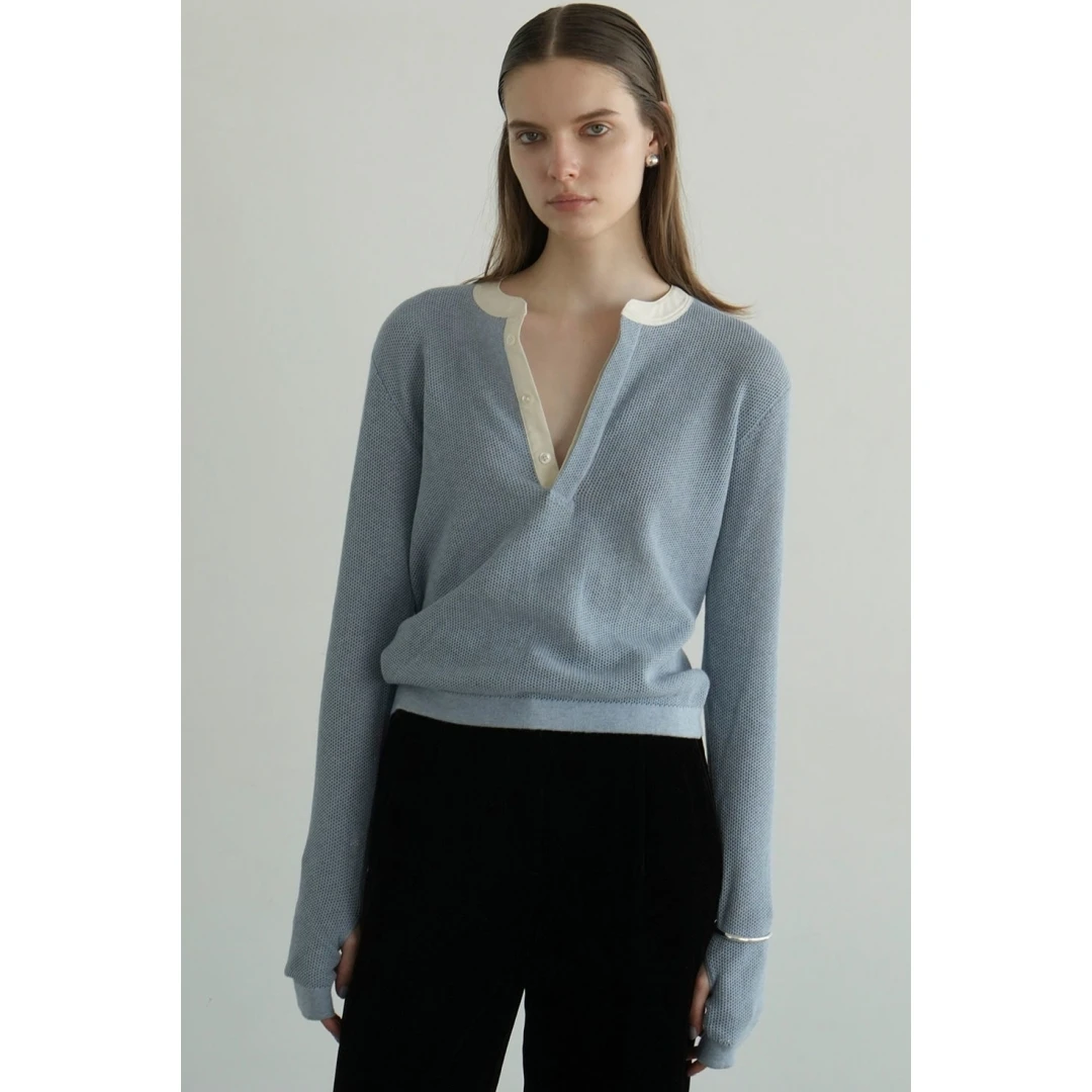 春季新款 松本 气质百搭知性风上衣亨利领衬衫时尚上衣【胖虎家】