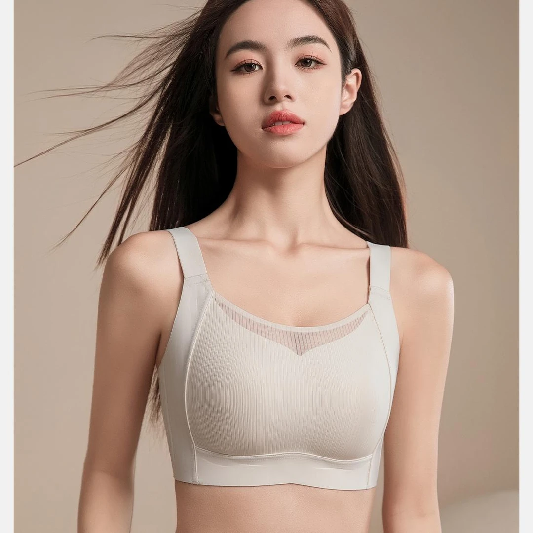 百丽挺大胸显小全罩杯薄款兔耳朵固定杯无痕提拉防下垂抹胸式文胸