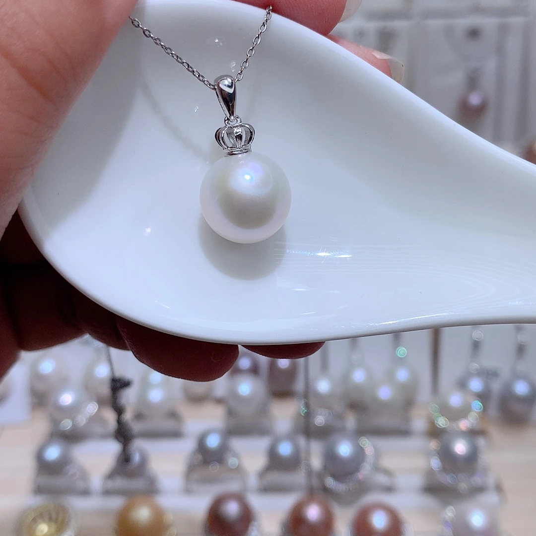 淡水珍珠银S925镶嵌吊坠(赠链)CC12.3m m