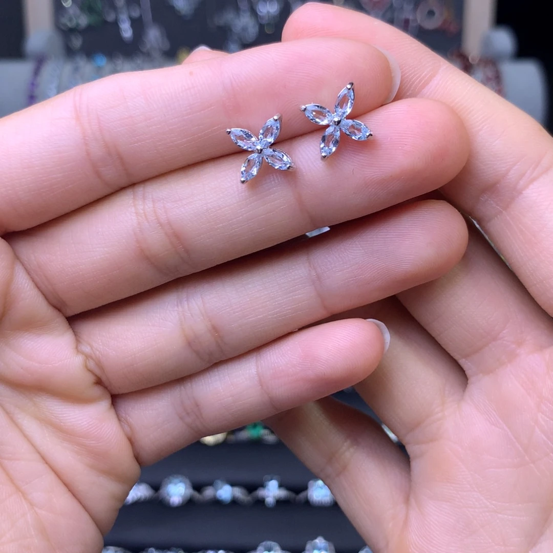 海蓝宝石耳坠银S925镶嵌