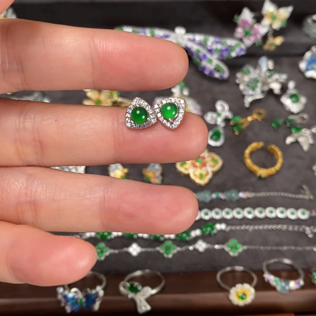 翡翠银S925镶嵌耳饰