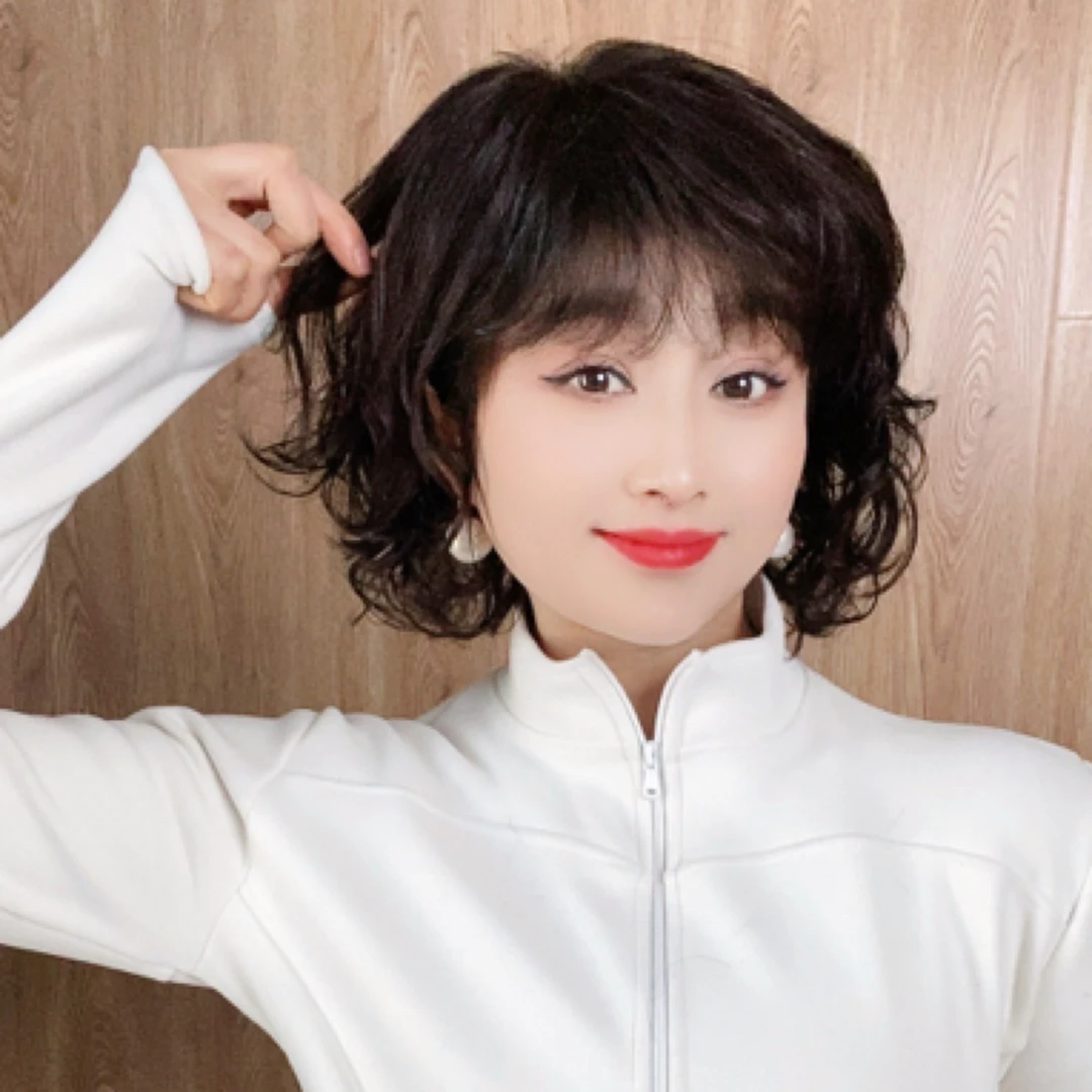 【全真发】手织全头套假发女蘑菇卷发