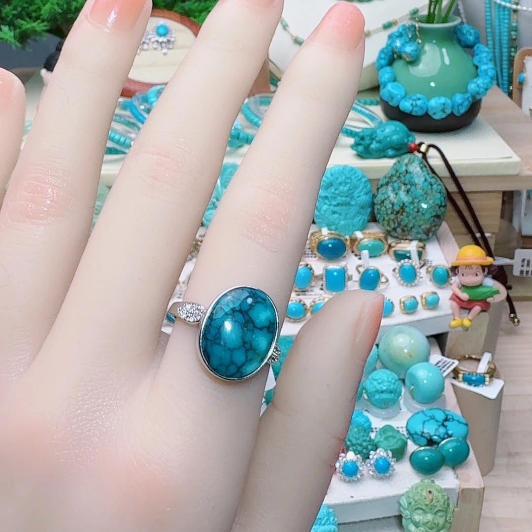 绿松石银S925镶嵌戒指