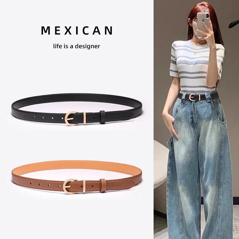 Mexican/稻草人皮带女士春夏腰带百搭时尚简约裤带装饰裙带不勒腰